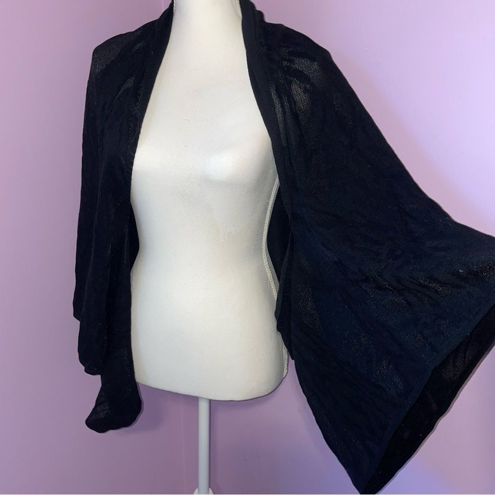 Ming Wang Sheer Circle Cardigan Bolero Shrug Whimsigoth Neutral Office Career